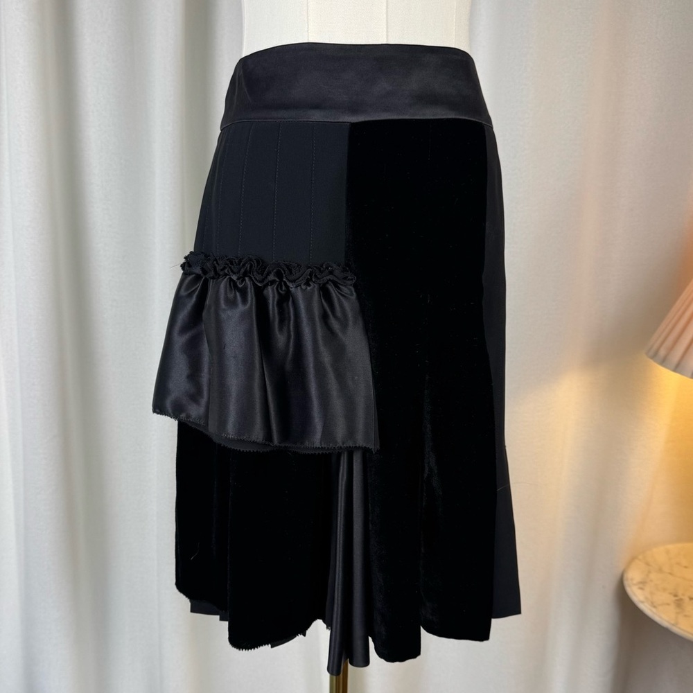 🖤 Etro Black Silk, Satin & Velvet Asymmetrical Layered Skirt size IT 44 / US 12